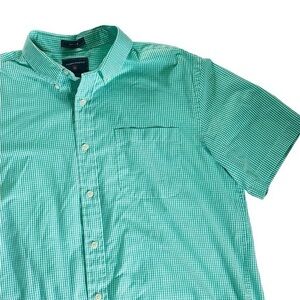 Saddlebred Short Sleeve Button Down Shirt - Mens Size Large Green Gingham Check